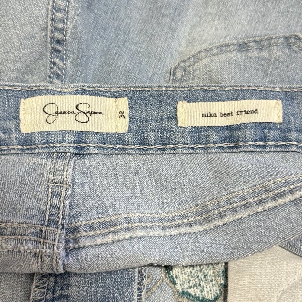 Jessica Simpson Mika Best Friend Jeans 32 / 14 Light Wash Floral Embroidered - Picture 7 of 10